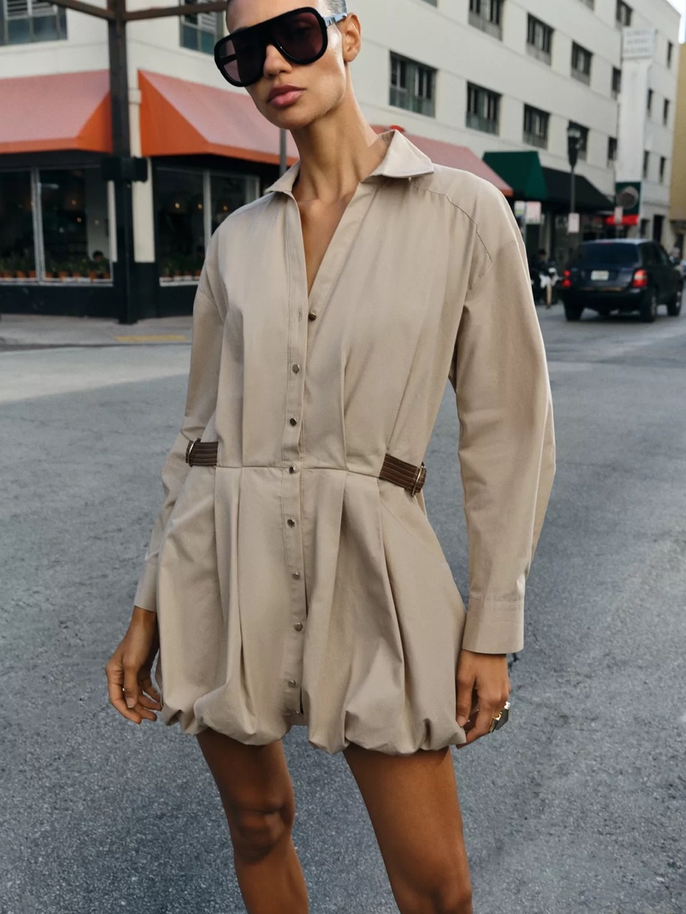 ZARA Tailored Beige Button-Front Mini Dress